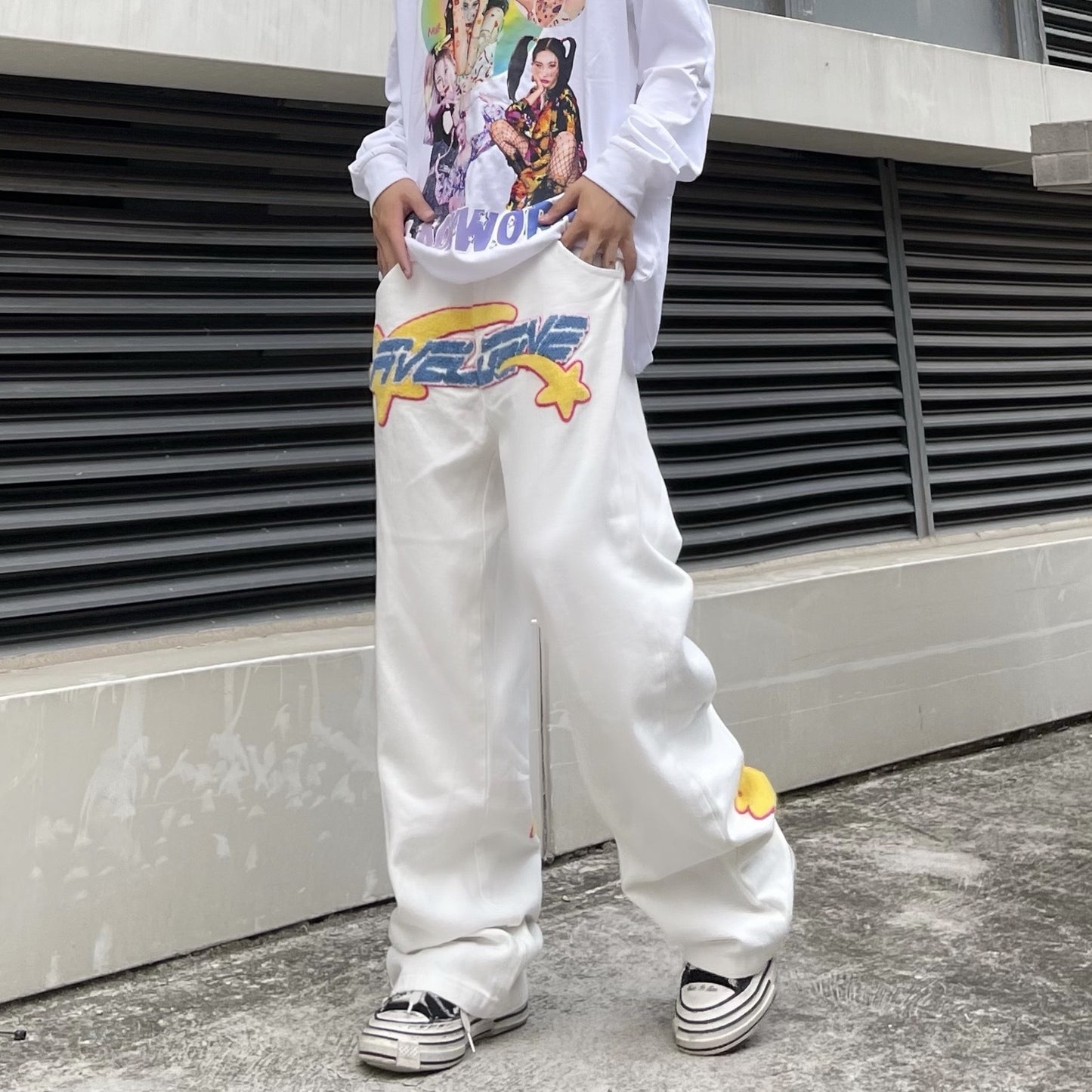 American Street Embroidered Casual Trousers