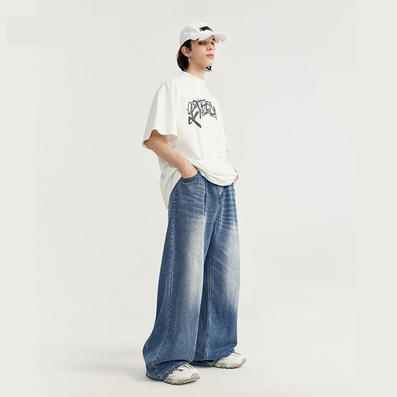 Loose Mid-high Waist Washed Wide Leg Jeans