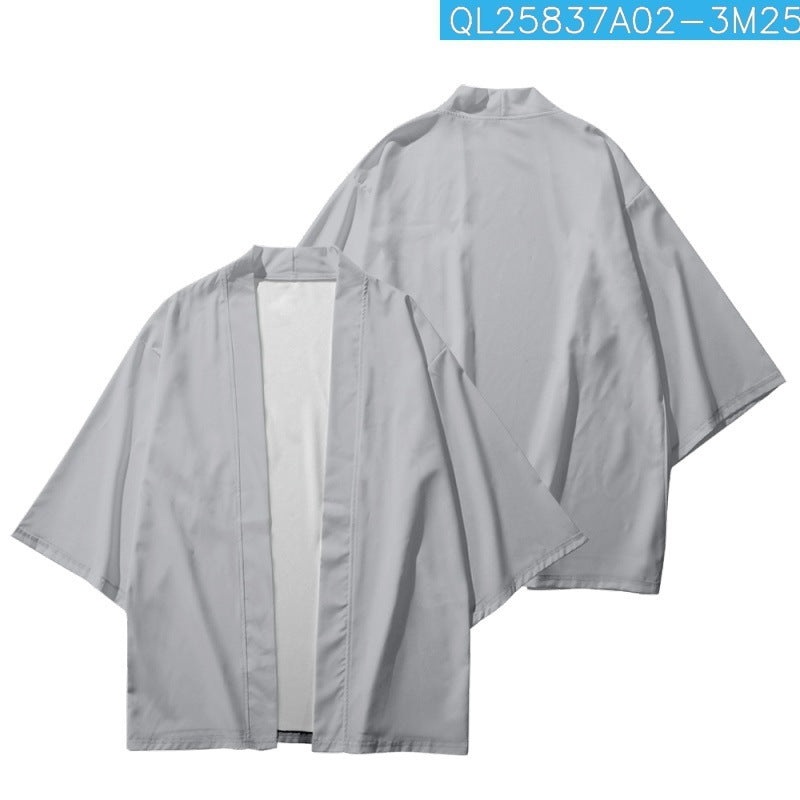 Men's Fashion 3D Printed Cropped Shirt Robe Cardigan