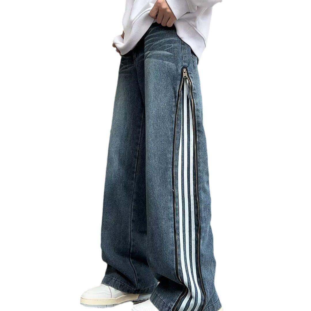 Men's Three-bar Stitching Jeans Loose