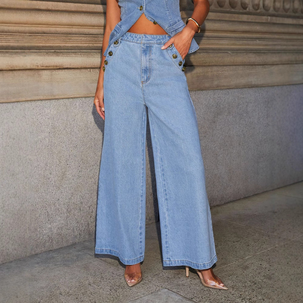 Denim Vest Suits Fashion Sleeveless Button Tops
