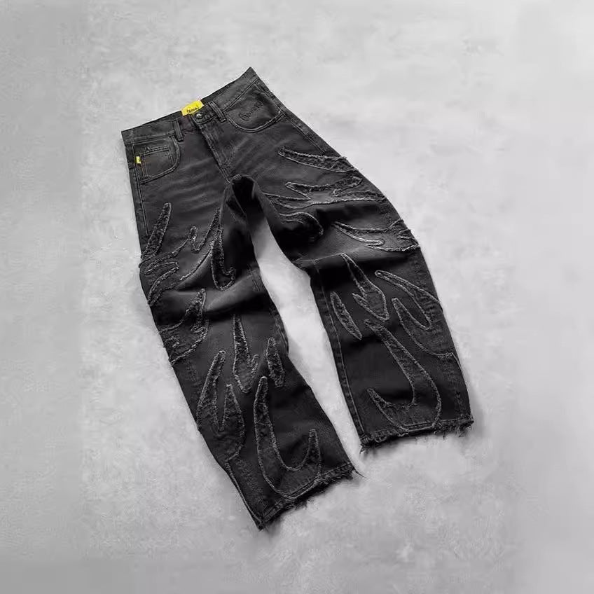 Retro Black Patchwork Hole Jeans Hip Hop