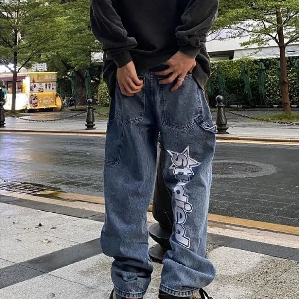 Star Embroidered Jeans Loose