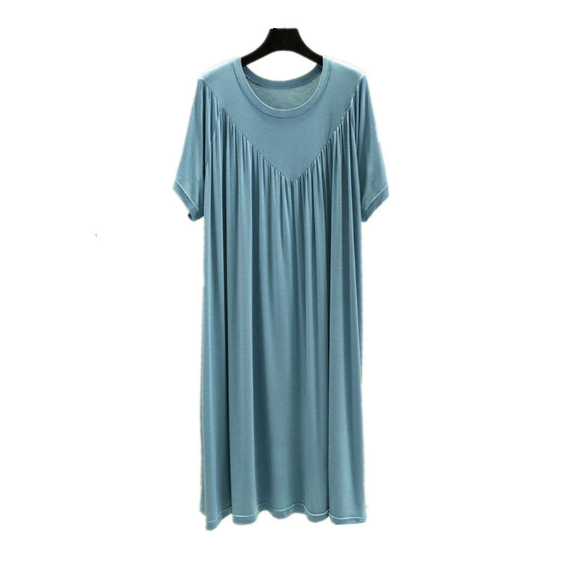 Modal loose dress women's summer thin nightdress plus size stretch solid color over pleated A-line skirt
