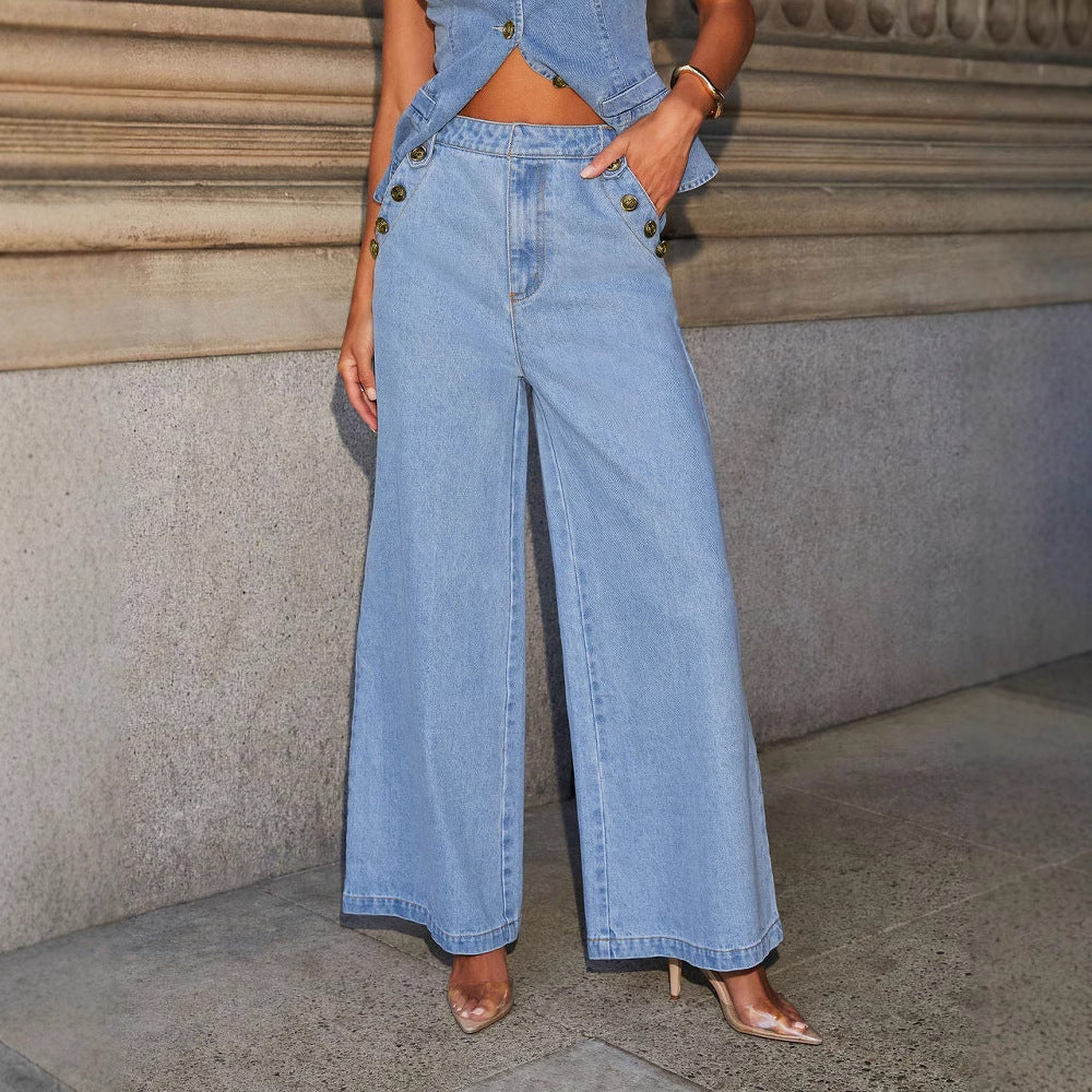 Denim Vest Suits Fashion Sleeveless Button Tops