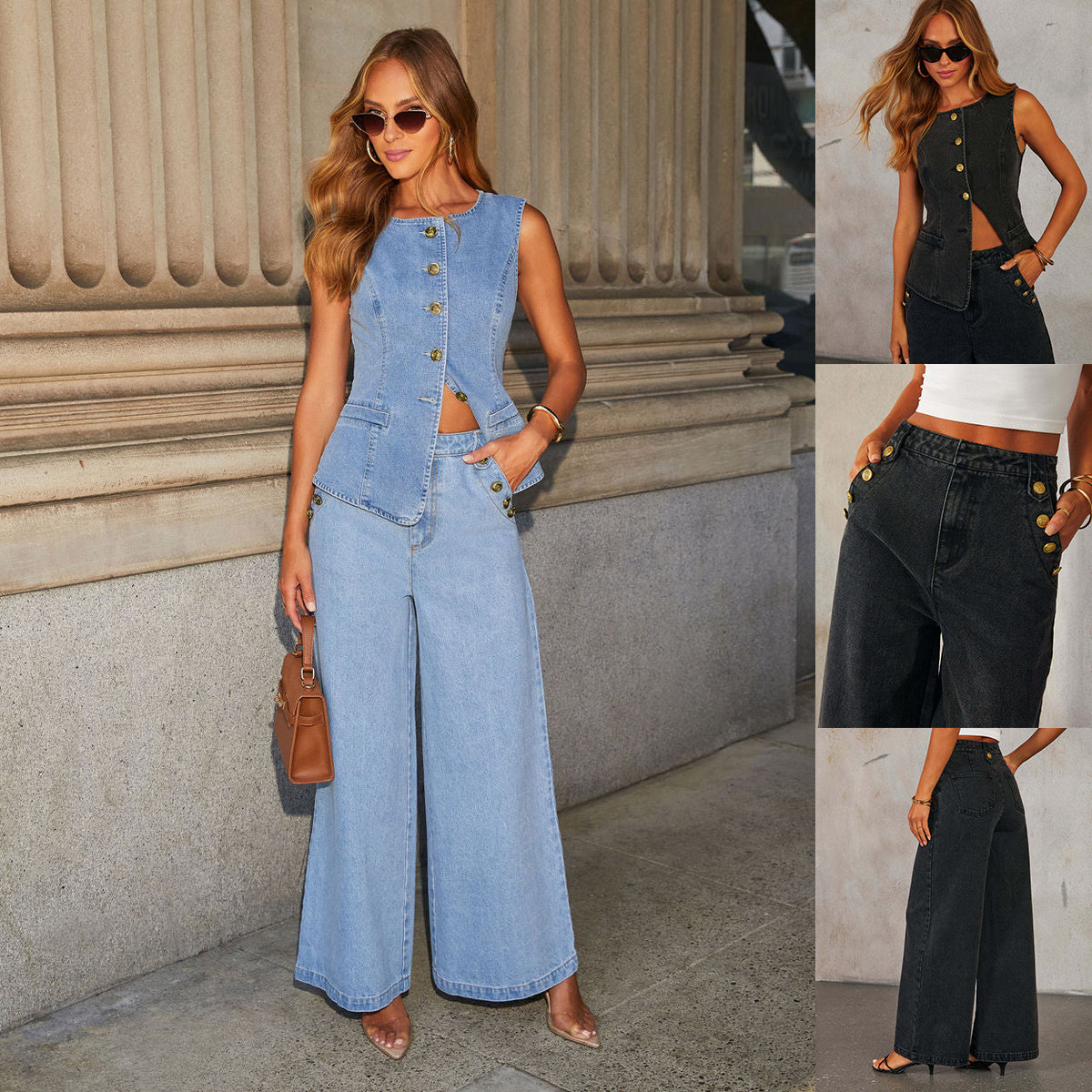 Denim Vest Suits Fashion Sleeveless Button Tops