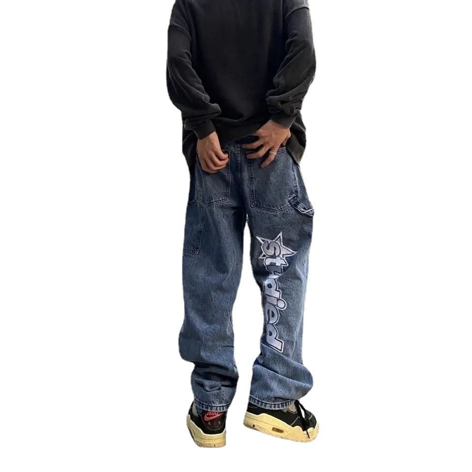 Star Embroidered Jeans Loose