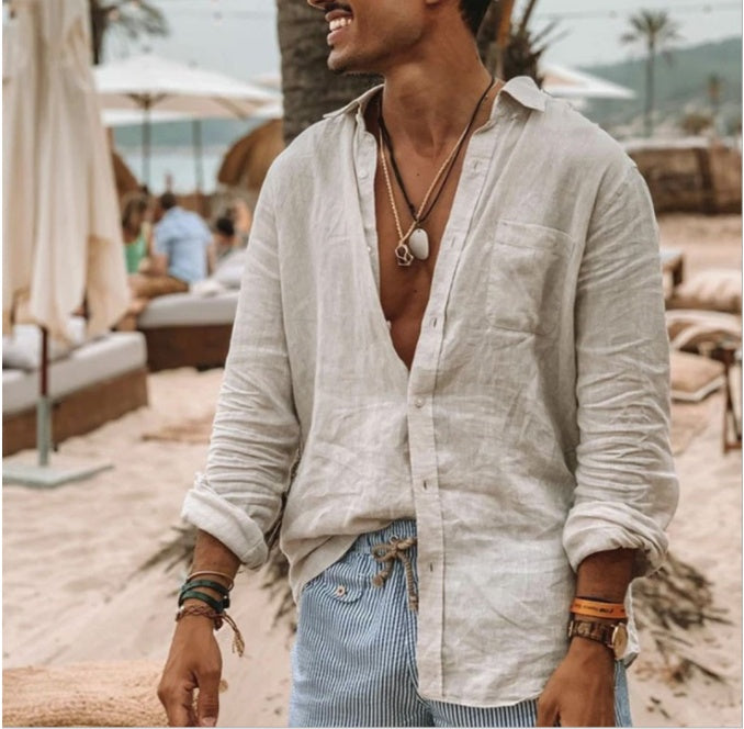 Beach Style Men's Button Shirt