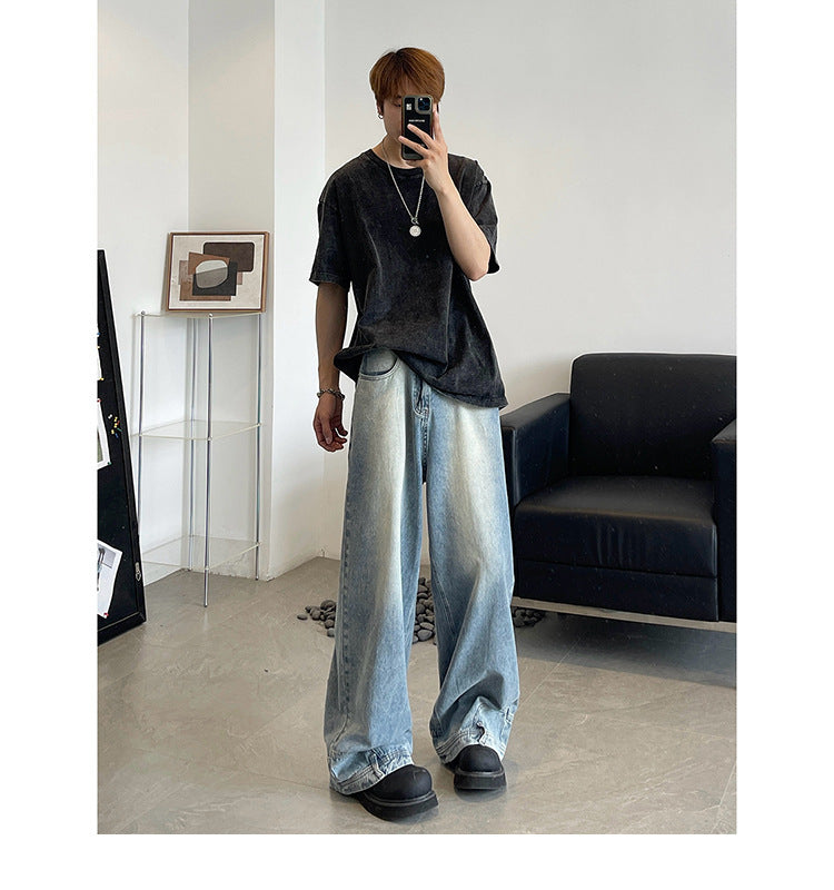 Men's Washed Wide-leg Pants