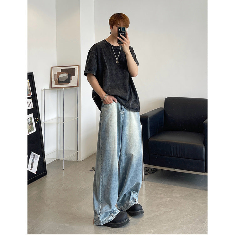 Men's Washed Wide-leg Pants