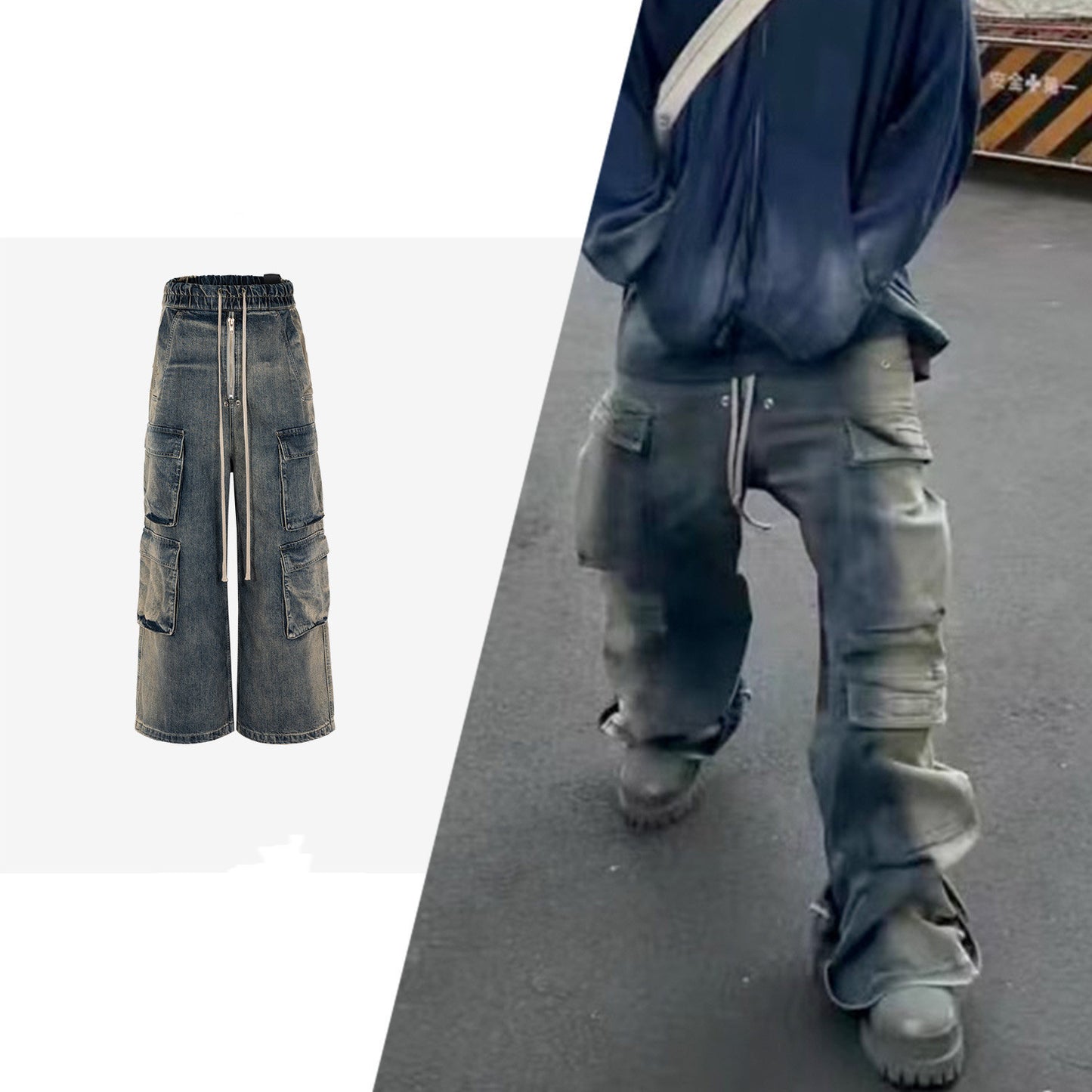 Washed Multi-pocket Gradient Jeans