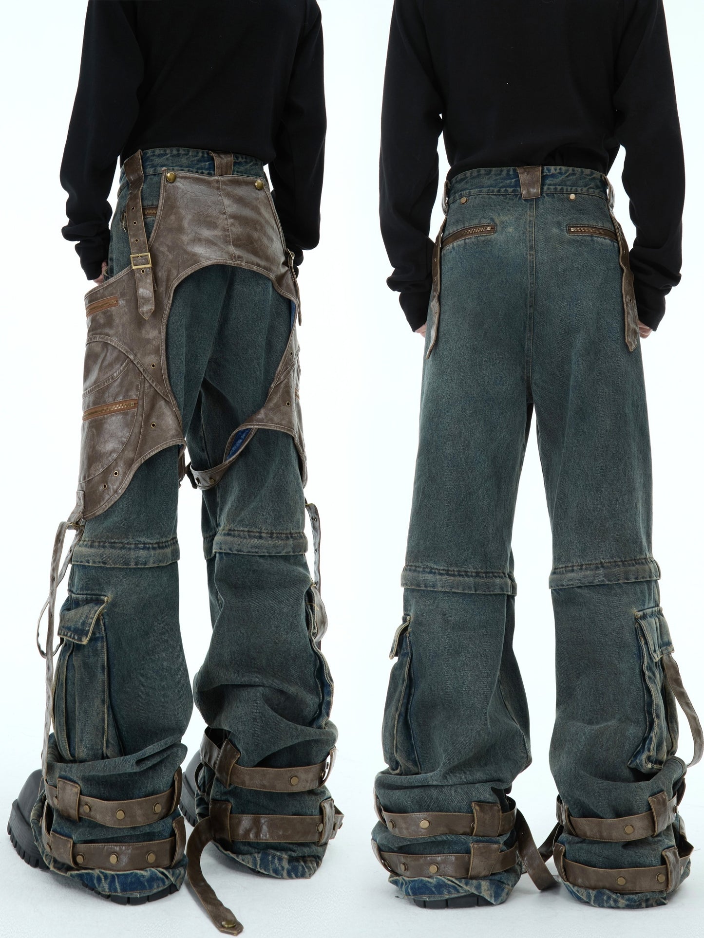 Retro Deconstructed Jeans Detachable Stitching
