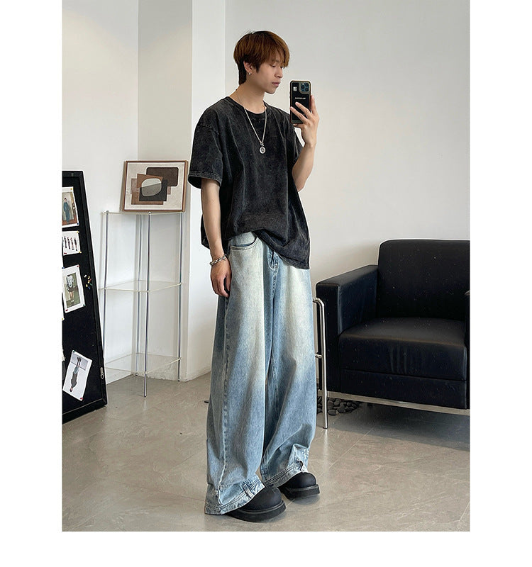 Men's Washed Wide-leg Pants