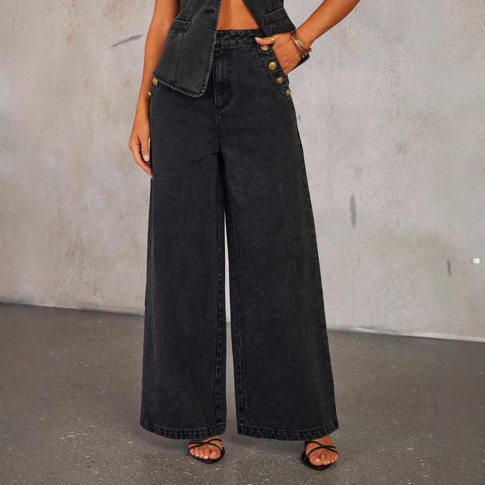 Denim Vest Suits Fashion Sleeveless Button Tops