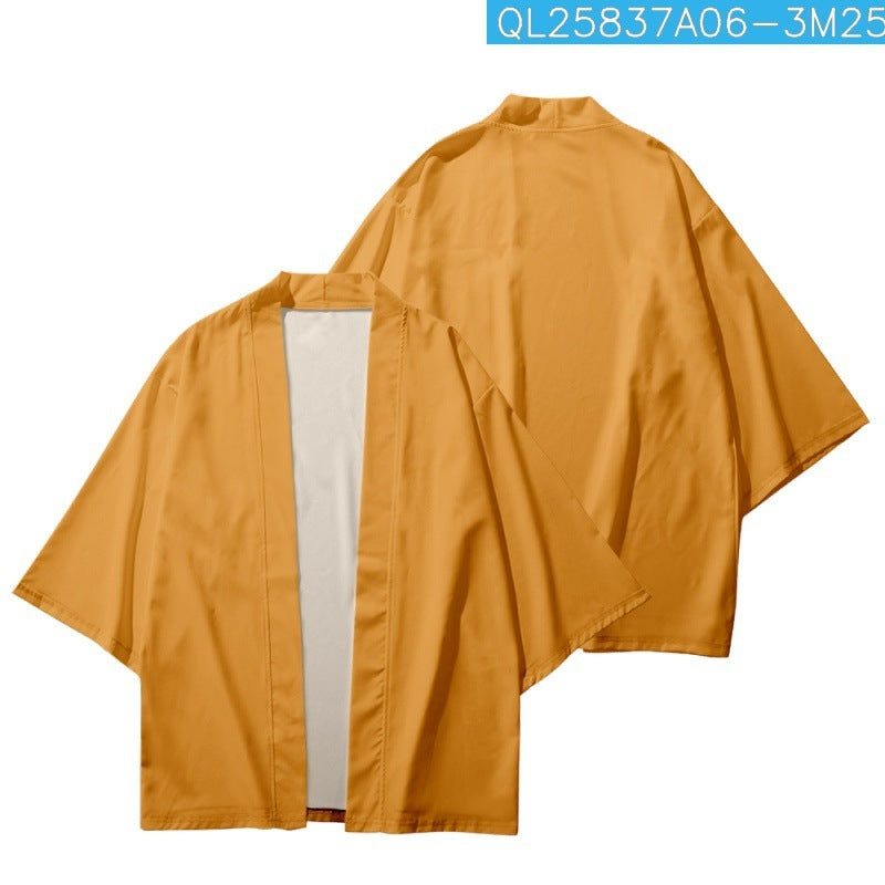 Men's Fashion 3D Printed Cropped Shirt Robe Cardigan