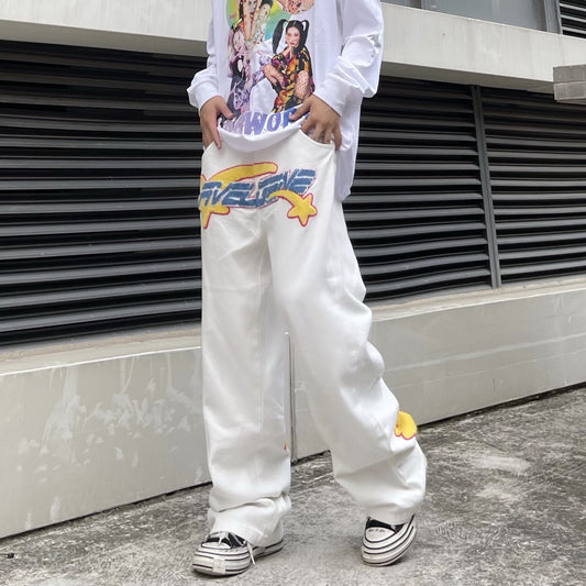 American Street Embroidered Casual Trousers