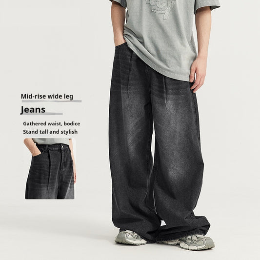 Loose Mid-high Waist Washed Wide Leg Jeans