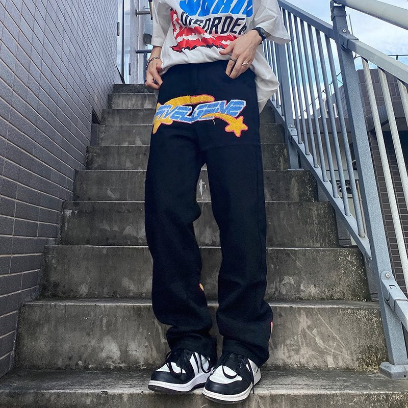 American Street Embroidered Casual Trousers