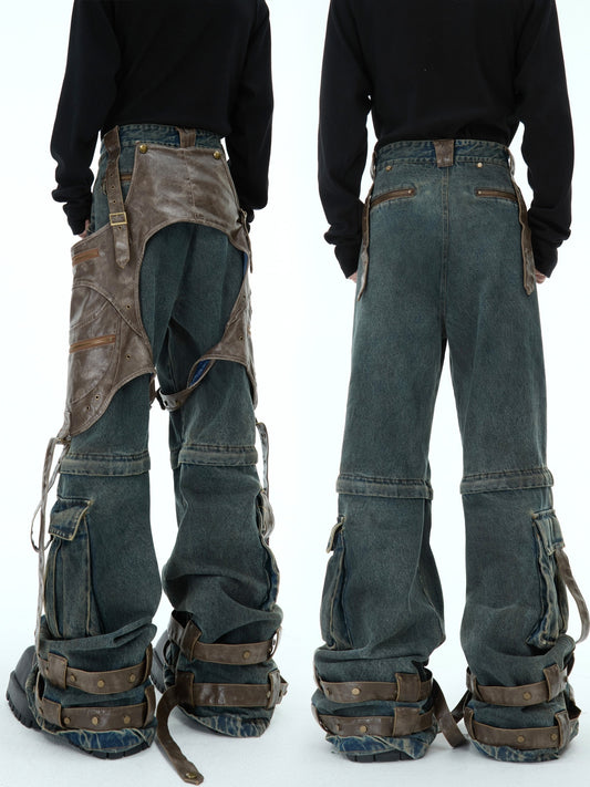 Retro Deconstructed Jeans Detachable Stitching