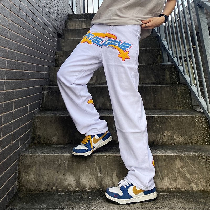 American Street Embroidered Casual Trousers